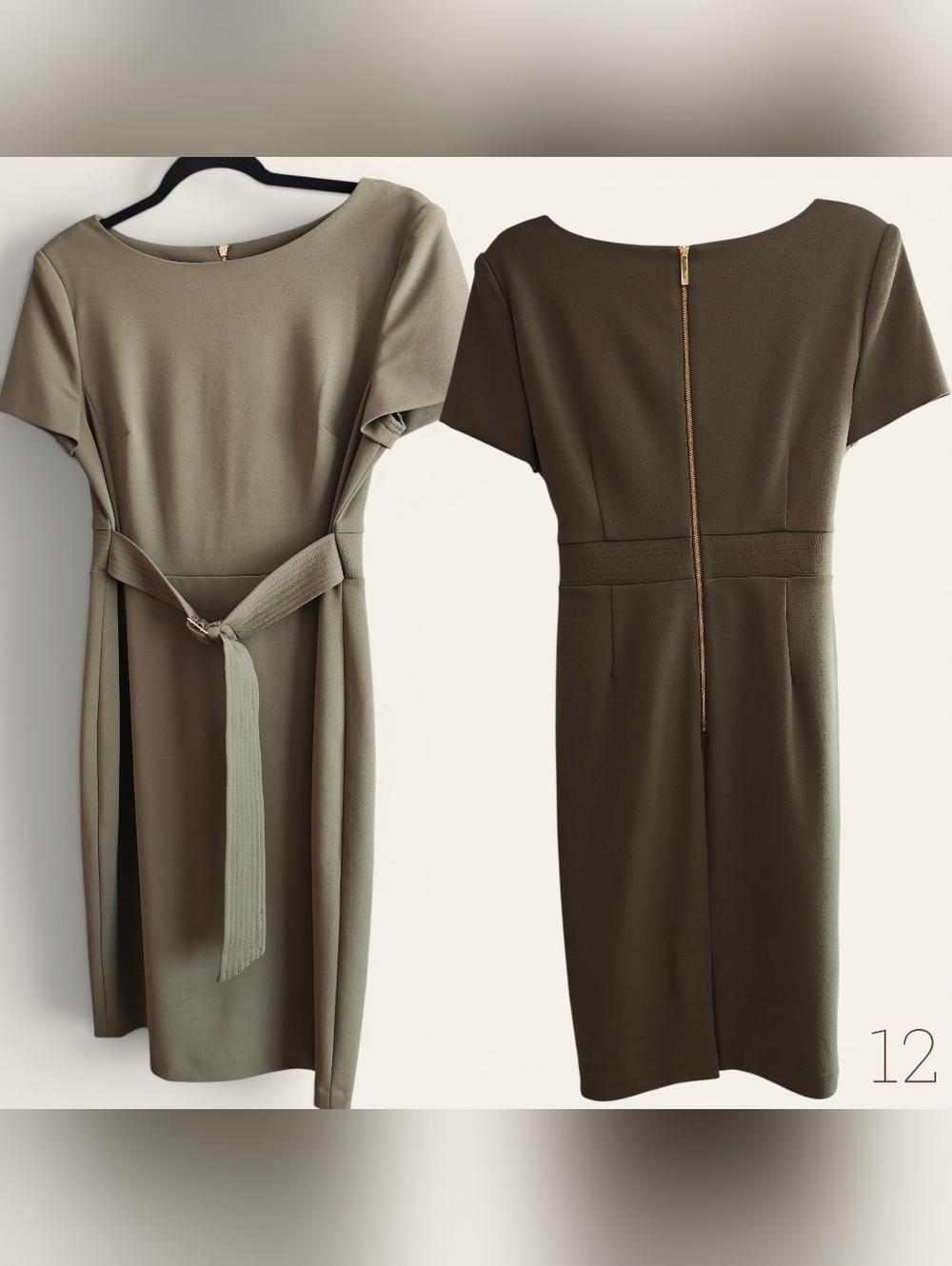 Calvin Klein Olive Green Belted Sheath Dress